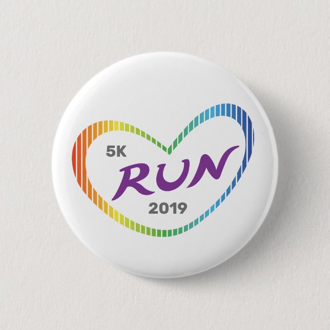 Modern Rainbow Love Heart 5K Run 6 Cm Round Badge (Front)