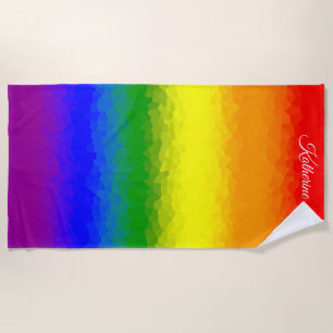 Modern Rainbow Mosaic Script Name  Beach Towel