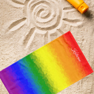 Modern Rainbow Mosaic Script Name Sports Hand Towel