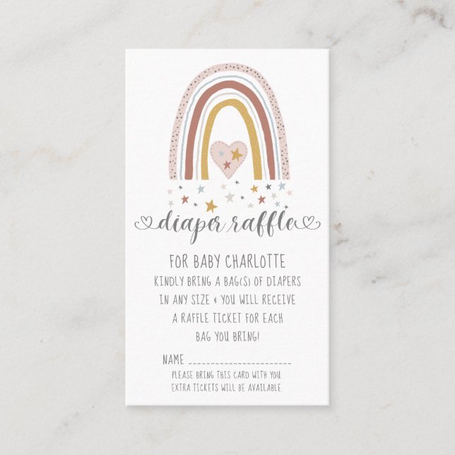 Modern Rainbow Muted Blush Baby Girl Diaper Raffle Business Card (Front)