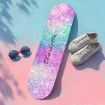 Modern rainbow nebula sparkles girly glitter name skateboard<br><div class="desc">Modern rainbow nebula sparkles girly glitter name skateboard in purple,  pink,  blue colours.</div>