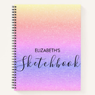 Modern Rainbow Ombre Glitter  Name Sketchbook  Notebook