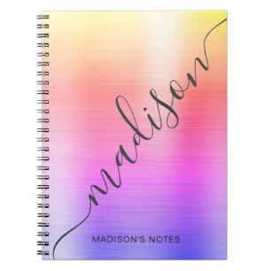 Modern Rainbow Ombre Metal Monogram Script  Notebook