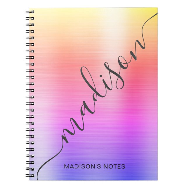 Modern Rainbow Ombre Metal Monogram Script  Notebook (Front)