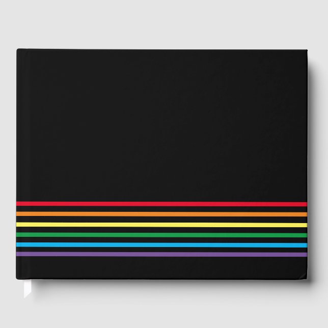 Modern Rainbow on Black Guest Book (Front)