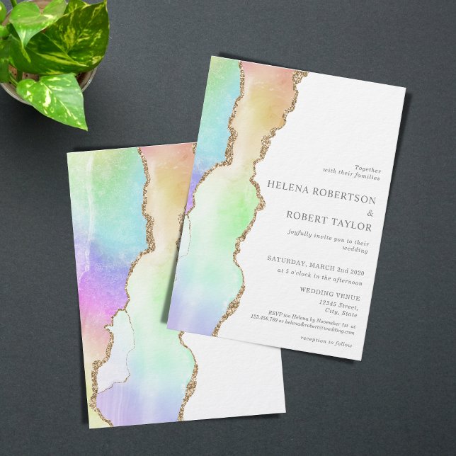 Modern rainbow pastel unicorn wedding invitation (Creator Uploaded)