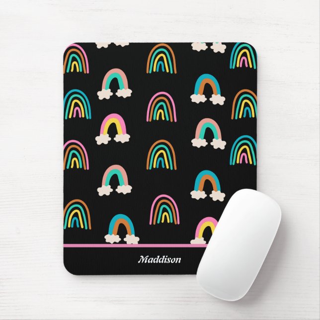 Modern Rainbow Pattern Customisable Name  Mouse Pad (With Mouse)