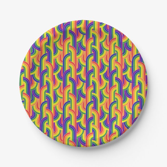 Modern Rainbow Pattern Paper Plate (Front)