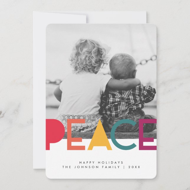 Modern Rainbow Peace Christmas Holiday Photo Card (Front)