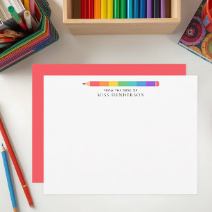 Modern Rainbow Pencil Custom Teacher's Card