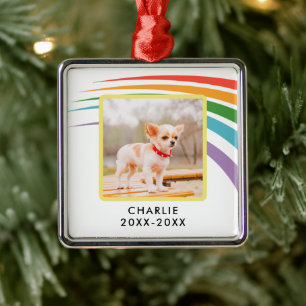 Modern Rainbow Pet Memorial Photo Metal Ornament