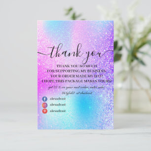 Modern Rainbow Pink Holographic Thank You Card
