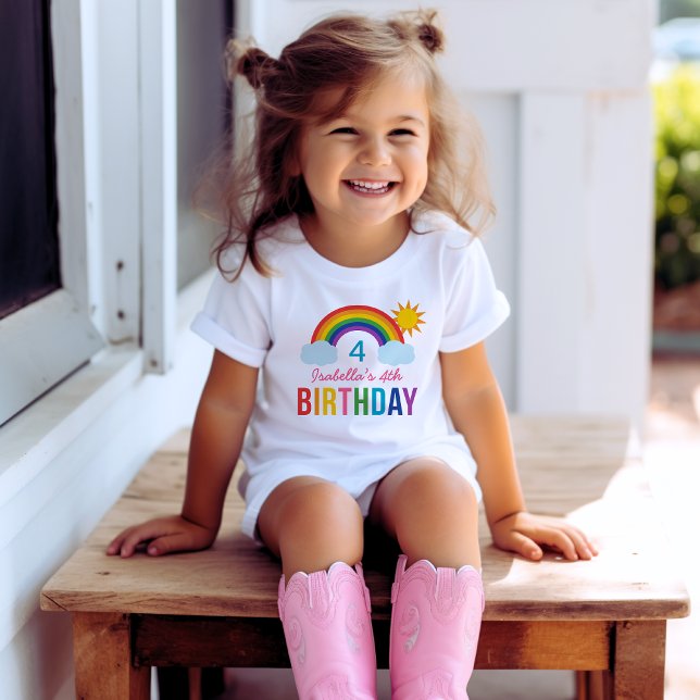 Modern Rainbow Sky Girls Custom Birthday Party T-Shirt (Creator Uploaded)