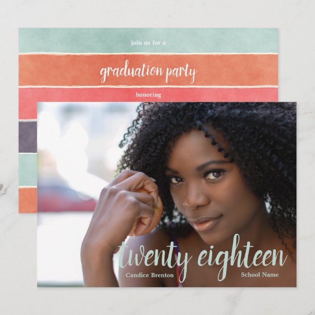 Modern Rainbow Stripes Graduate Photo Invitations (Front/Back)