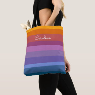 Modern Rainbow Stripes Personalised Name inScript Tote Bag