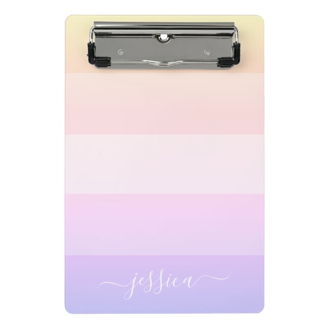 Modern rainbow stripes script name clipboard (Front)