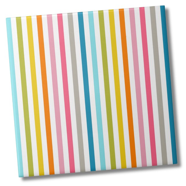 Modern Rainbow Trendy Colourful Stripes Ceramic Tile (Cute Stylish Pastel Rainbow Stripes Pattern Ceramic Tile)