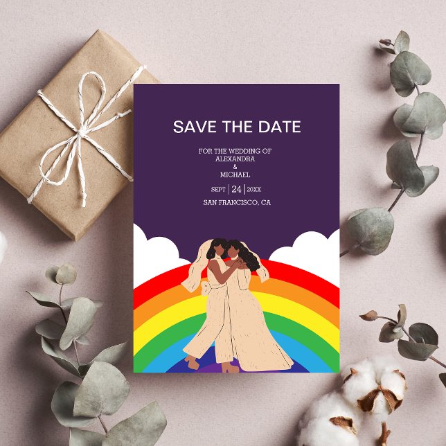 Modern Rainbow Two Brides LGBTQ Wedding Save The Date (Creator Uploaded)