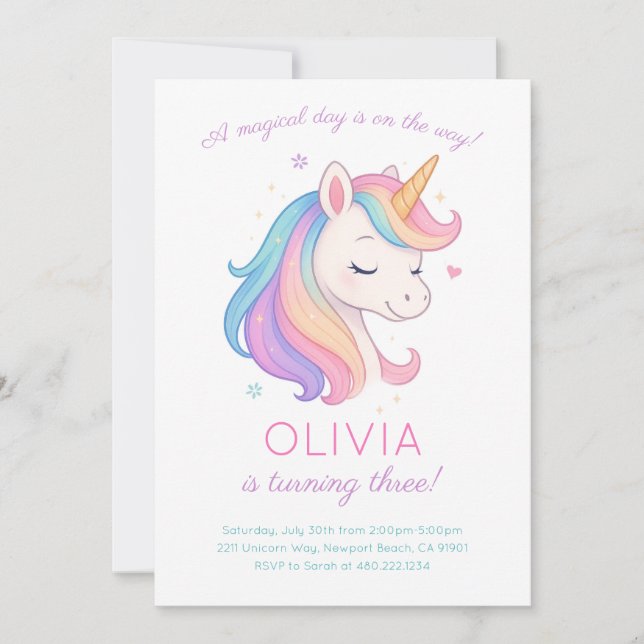 Modern Rainbow Unicorn Birthday Party Invitation (Front)