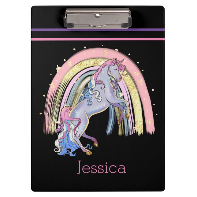 Modern Rainbow Unicorn Glitter  Clipboard (Front)