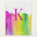 Modern Rainbow Watercolor Monogram Planner<br><div class="desc">This whimsical design features a watercolor rainbow and white background. Complete it with your personalised monogram initial. Created by Simply Farmhouse Press.</div>