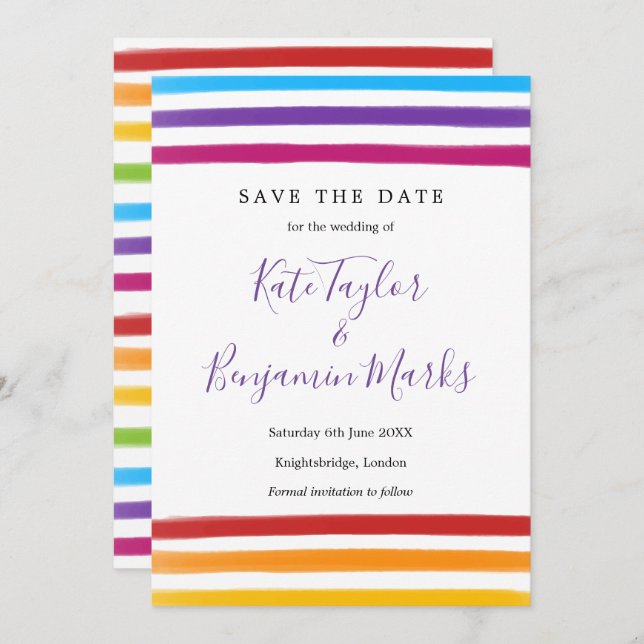 Modern Rainbow Watercolours Save the Date Card (Front/Back)