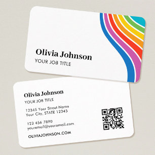 Modern Rainbow Wave QR Code Custom Business Card