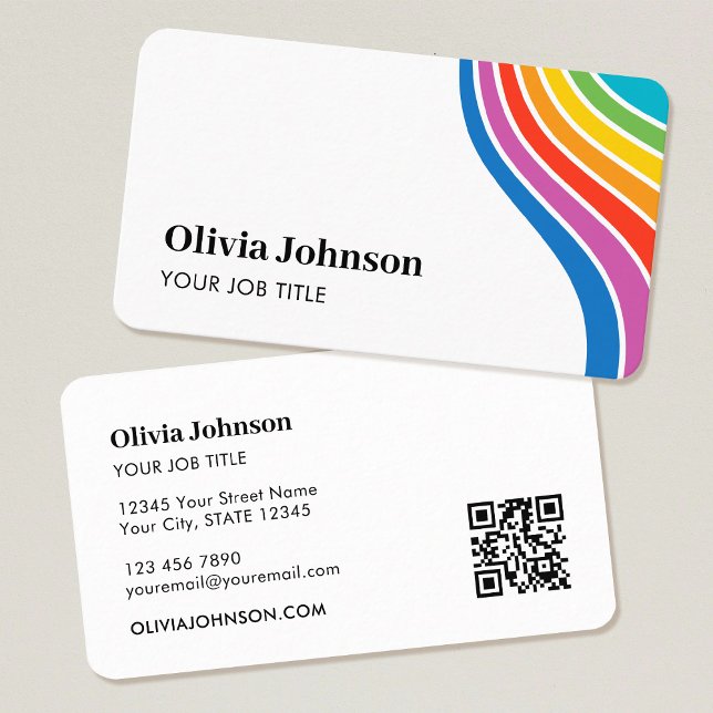 Modern Rainbow Wave QR Code Custom Business Card (Creator Uploaded)