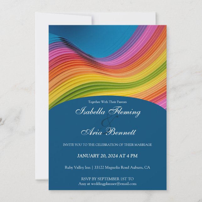 Modern Rainbow Wave Wedding Invitation (Front)