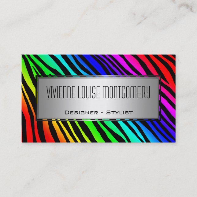 Modern Rainbow Zebra Professional Business Card (Front)