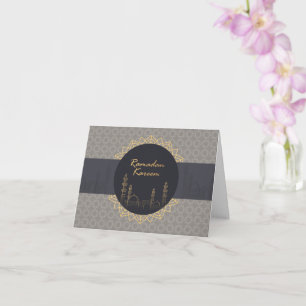 Modern Ramadan Kareem Mosque Grey Gold Holiday Card