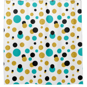 Modern Random Circles Black Blue & Gold Glitter Shower Curtain