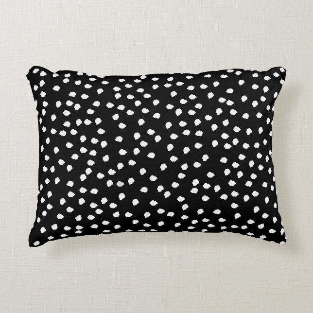 Modern Random Polka Dot Pattern Black and White Decorative Cushion (Front)
