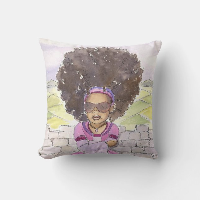 Modern Rapunzel Afro accent pillow 20x20, close up (Front)