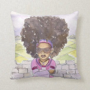 Modern Rapunzel Afro accent pillow 20x20, close up