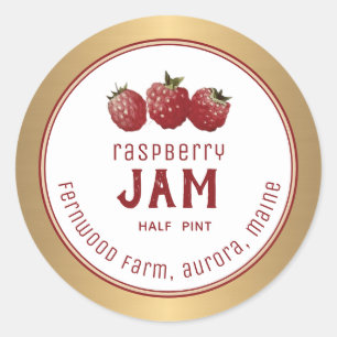 Modern Raspberry Jam Label Metallic Gold Border