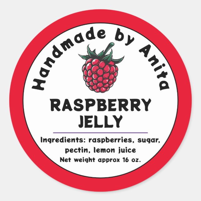 Modern Raspberry Jam  or Jelly Canning Jar Label  (Front)