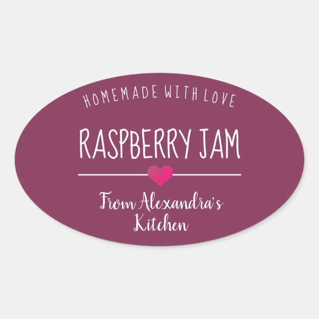 Modern Raspberry jam purple homemade with love  Oval Sticker (Front)