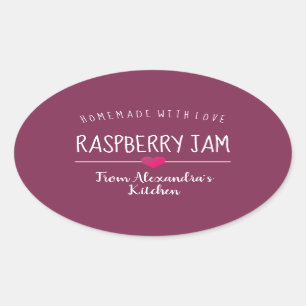 Modern Raspberry jam purple homemade with love  Oval Sticker