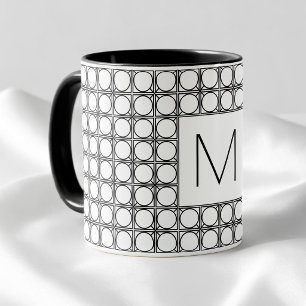 Modern Rattan Pattern Chic Black Initial Monogram Mug
