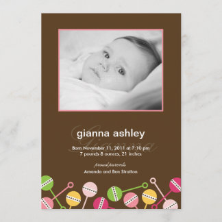 Modern Rattles Baby Girl Birth Announcement