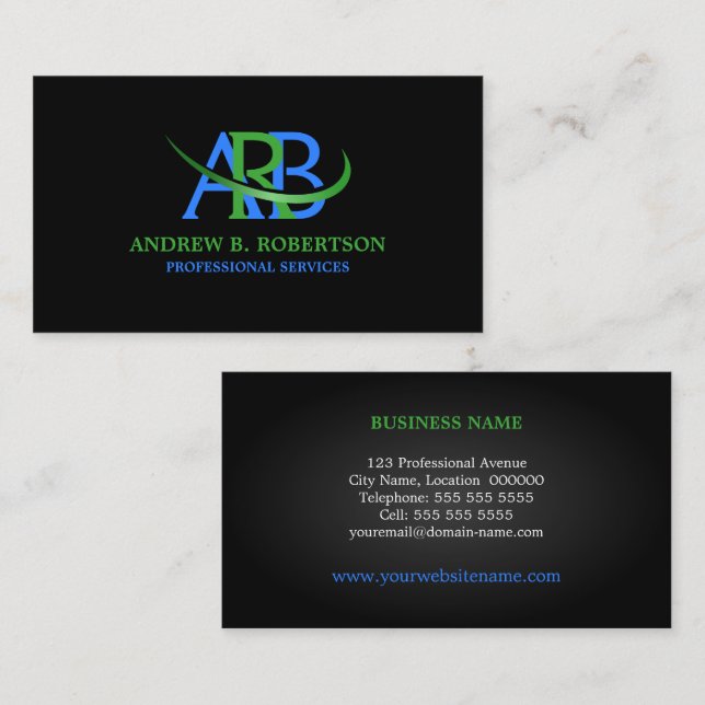 Modern Re-sizeable Swoosh Monogram Business Card (Front/Back)