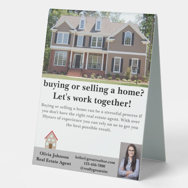 Modern Real Estate Agent Custom Table Tent Sign (Front)