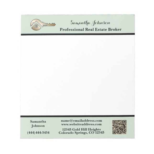 Modern Real Estate Agent Gold House Key QR Code  Notepad (Front)