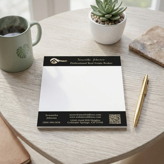 Modern Real Estate Agent Gold House Key QR Code  Notepad (Creator Uploaded)