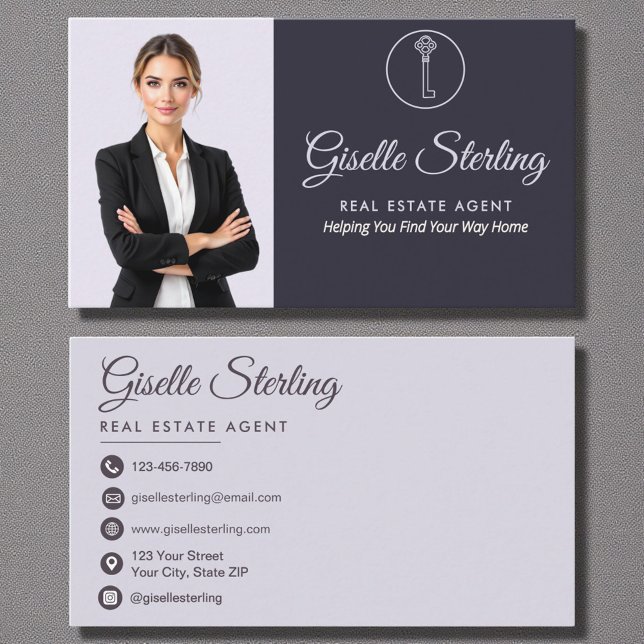 Modern Real Estate Agent Lilac Purple Photo Business Card (Creator Uploaded)