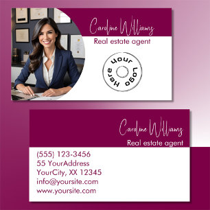 Modern real estate agent photo wine white Logo Business Card
