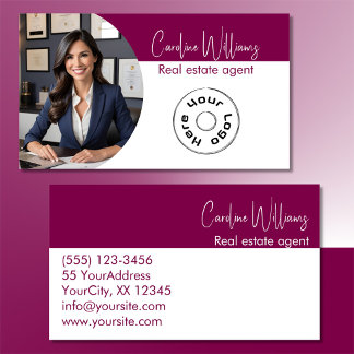 Modern real estate agent photo wine white Logo Business Card