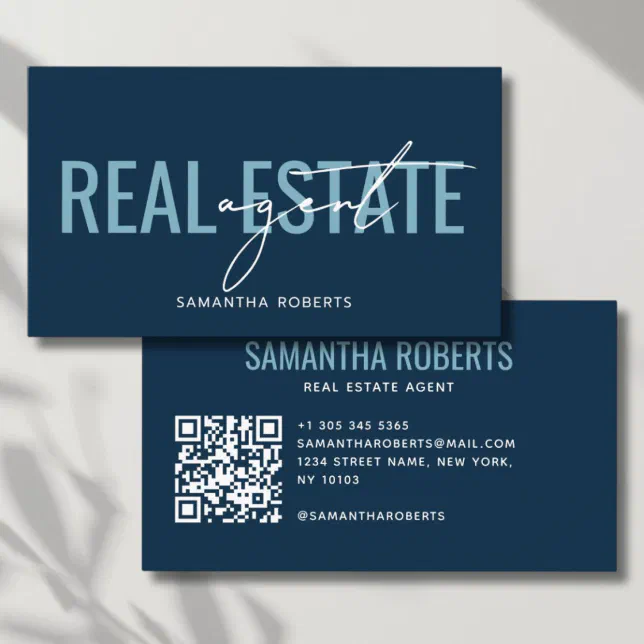 Modern Real Estate Agent QR Code Blue Business Card Zazzle Modern Real Estate Agent QR Code Blue Business Card Zazzle