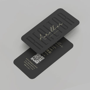 Modern Real Estate Agent Realtor Black Gold  Business Card